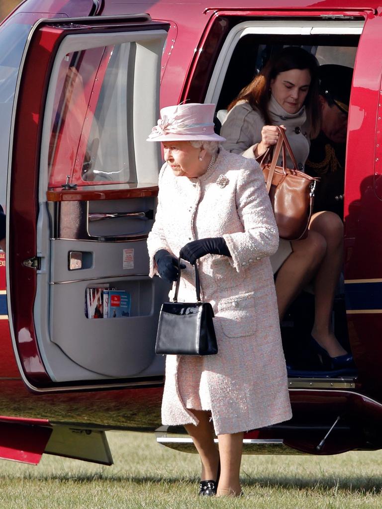 Queen Elizabeth II and Samantha Cohen arrive at a statue unveiling in 2016. Picture: Getty Images