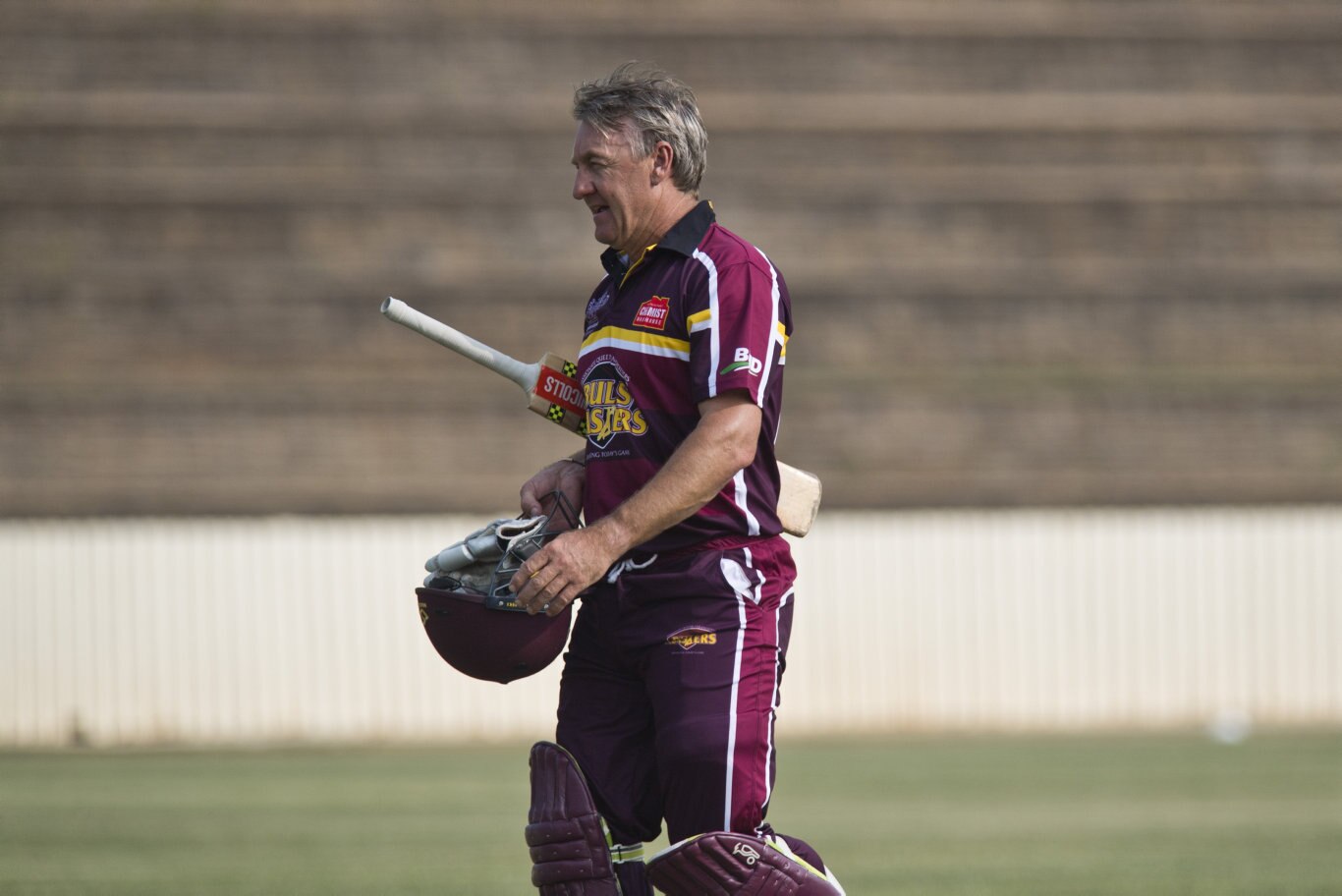 Bulls Masters player Andy Bichel leaves the field in the game against the Australian Country XI in Australian Country Cricket Championships exhibition match at Heritage Oval, Sunday, January 5, 2020. Picture: Kevin Farmer