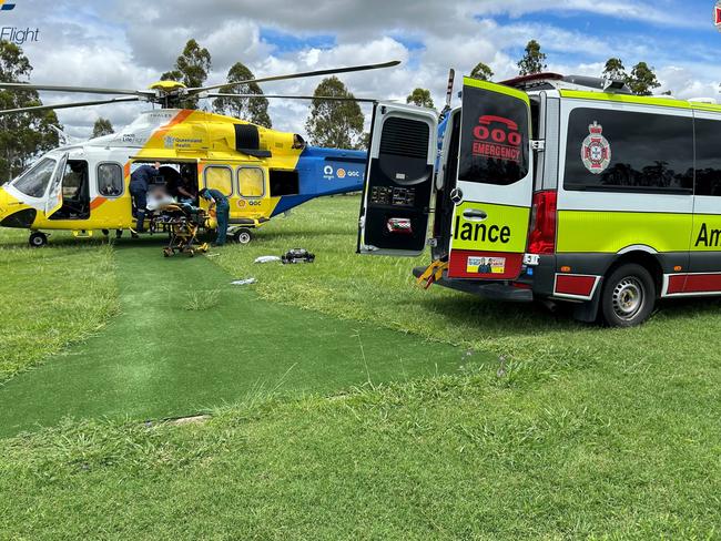 A man in his 70s was flown to the Princess Alexandra Hospital with serious injuries after he fell six metres from a roof. Photo: LifeFlight