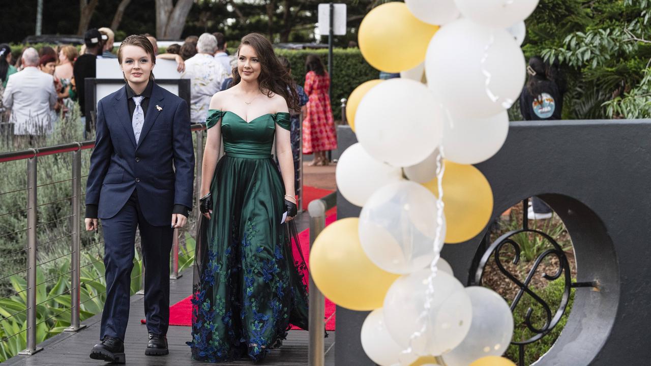 Ellyse Reese (left) and Holly Tickner at Centenary Heights State High School formal at Picnic Point, Friday, November 15, 2024. Picture: Kevin Farmer