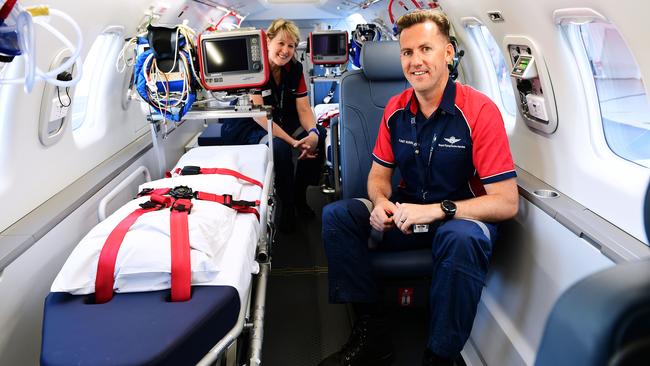 Senior Flight nurse Michael Penno and Nursing Director Vikki Denny inside the new PC-24 Royal Flying Doctors Jet. Picture: Mark Brake