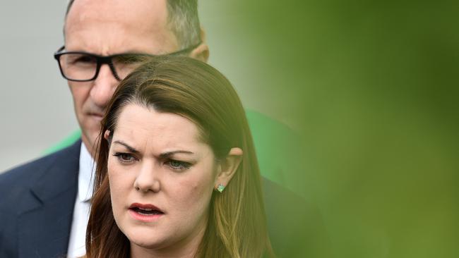 Australian Greens Leader Dr Richard Di Natale, left, and Greens Senator Sarah Hanson-Young, who said she was appalled by what she described as the Peter Dutton’s scaremongering.
