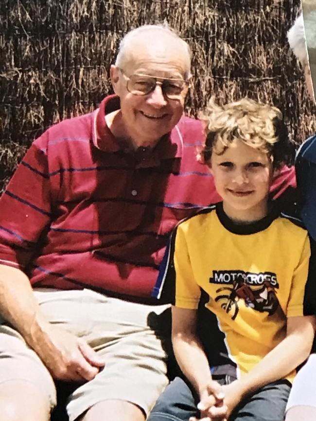 A young Nicho Hynes with his grandfather Don Wilson.