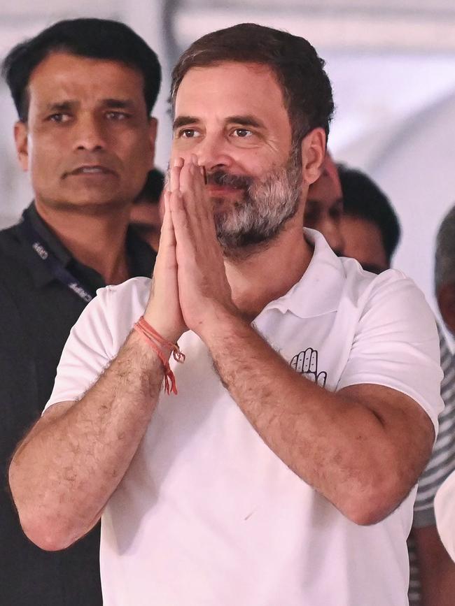 Rahul Gandhi greets supporters in Amritsar last week. Picture: AFP