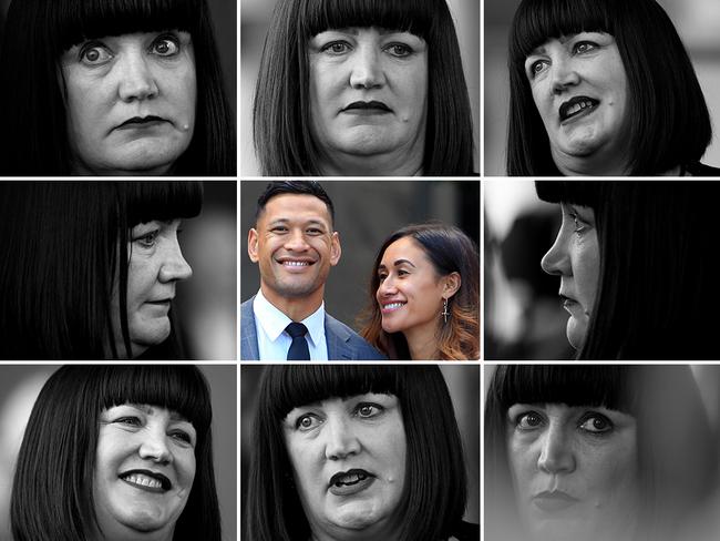 Rugby Australia CEO Raelene Castle and Israel Folau with his wife Maria. Pictures: File