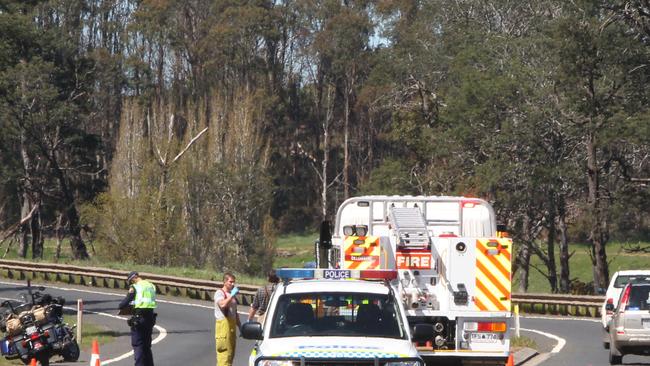 A member of the Outlaws Motorcycle Club died and two other riders were injured after their motorcycles were involved in a crash at Elizabeth Town. Picture: BRUCE MOUNSTER