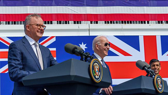 President Biden hosts Anthony Albanese and British Prime Minister Rishi Sunak for an AUKUS meeting to discuss the procurement of nuclear-powered submarines. PIC: PMO