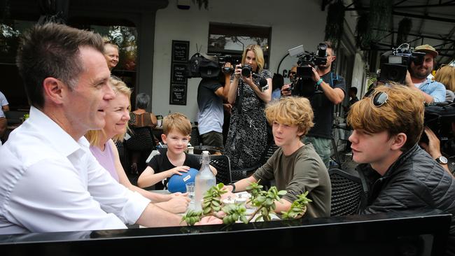 Minns and his family at a cafe in Kogarah after winning the election last year. Picture: Gaye Gerard