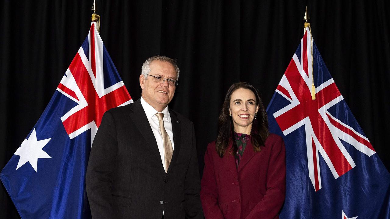 New Zealand's Prime Minister Jacinda Ardern and Australia's Prime Minister Scott Morrison. Picture: Joe Allison/Pool/AFP