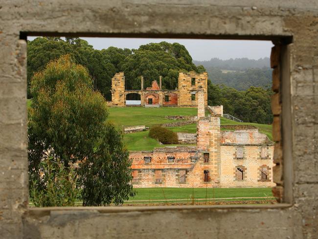 A view of the Port Arthur Peniteniary and hospital from the old Broad Arrow Cafe. On April 28–29, 1996, 35 people were killed and 23 wounded in a mass shooting.