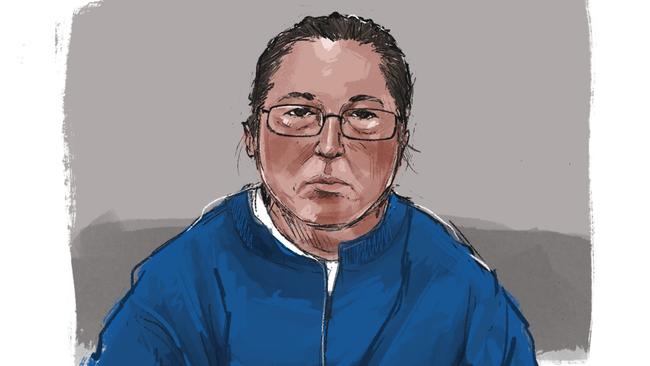 A court sketch of Erin Patterson during her court appearance via video link from Dame Phyllis Frost Centre.