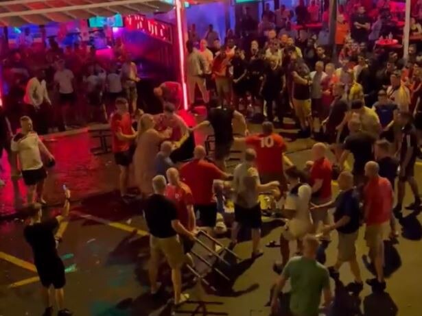 The brawl erupted ahead of the England v Wales World Cup match.