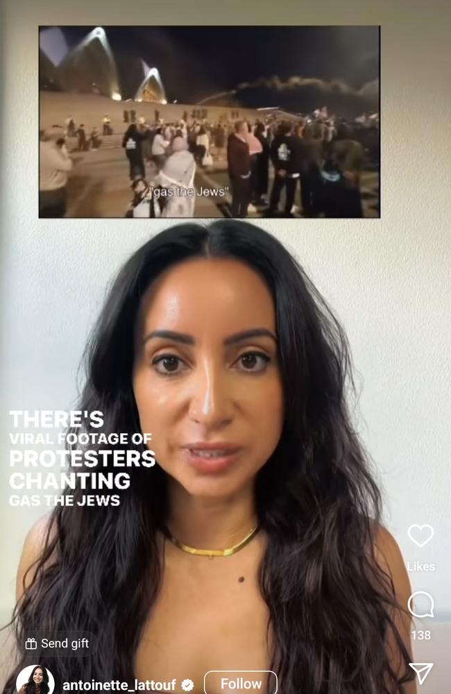 Ms Lattouf discussing the controversial video purportedly showing pro-Palestinian protesters chanting "gas the Jews" on the steps of the Sydney Opera House. Picture: Instagram