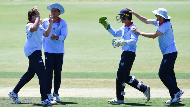 NSW Metro bowler Rafael MacMillan takes a wicket during the grand final at Karen Rolton Oval 22 December, 2022, Cricket Australia U19 Male National Championships 2022-23.Picture: Cricket Australia.