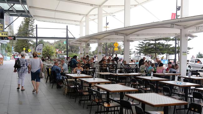 Patrons dine outside near Surfers Paradise eatery Greek on Soul. Picture: Richard Gosling