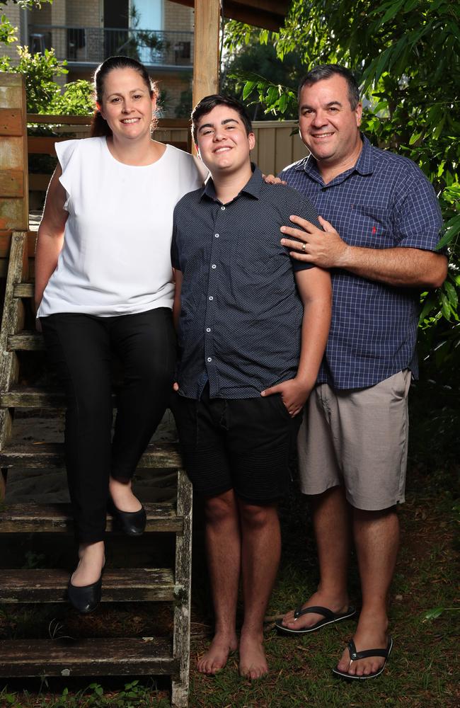 Nate Musiello with mum Michelle Suters and dad Gabriel Musiello. Picture: Lachie Millard