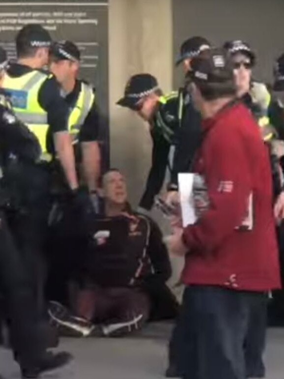 Footage of a man, believed to be Michael Greene, being arrested at the MCG on Saturday.