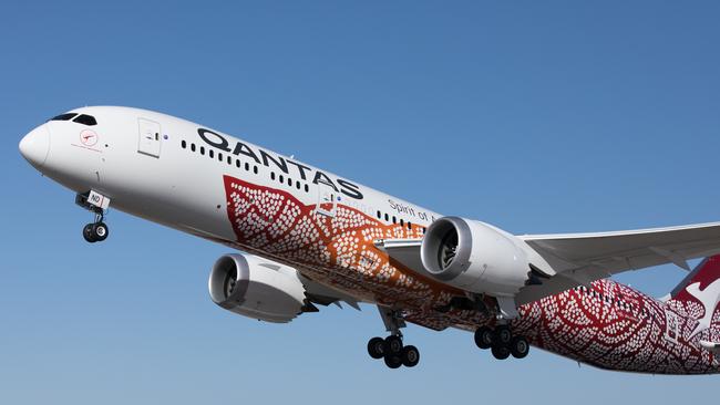 The Boeing 787 Dreamliner used in the flight will feature livery by senior Anmatyerre artist Emily Kame Kngwarreye. Picture: Qantas.