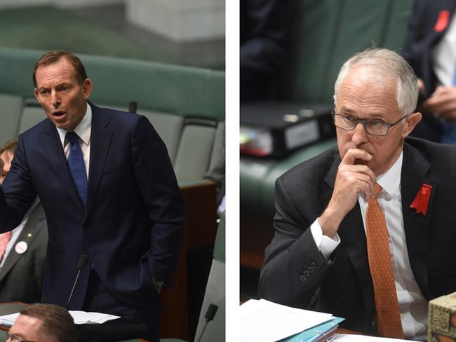Tony Abbott and Malcolm Turnbull have given different accounts of the gun deal. Picture: AAP/Lukas Coch