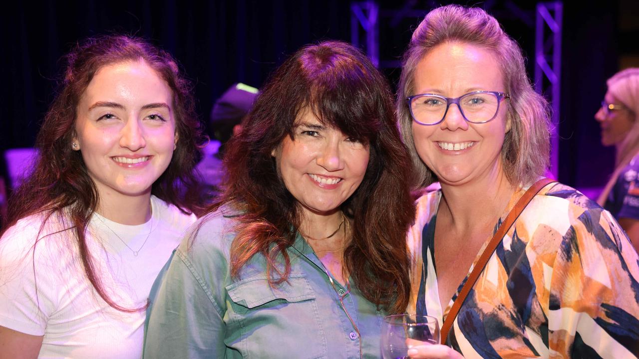 Ava Ashmore, Nancy Ashmore and Haley Tibbetts at the Pacific Airshow Gold Coast welcome party 2024 at HOTA for Gold Coast at Large. Picture, Portia Large.