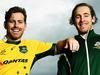 HOLD - Wallabies star Bernard Foley and his brother Conor Foley, who plays for the Australian gridiron team at Moore Park in Sydney. Pic Brett Costello