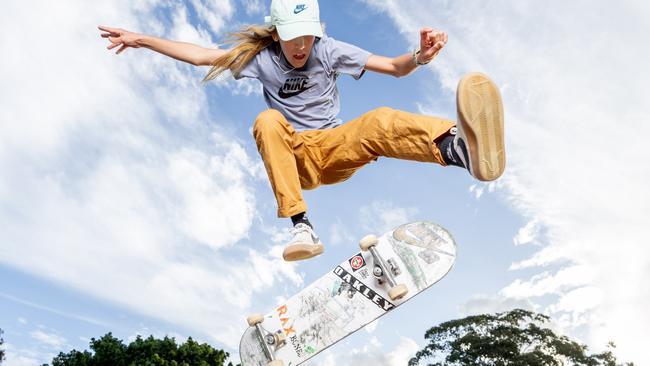 WARNING. WEEKEND TELEGRAPHS SPECIAL.  MUST TALK WITH PIC ED JEFF DARMANIN BEFORE PUBLISHING.      13 year-old world champion skateboarder Chloe Covell at her local skate park in Coolangatta. Picture by Luke Marsden.