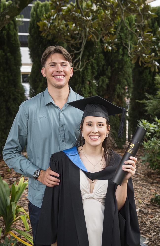 Bachelor of Biomedical Science graduate Adia Bazyar with Adam Morris at a UniSQ graduation ceremony at Empire Theatres, Tuesday, February 13, 2024. Picture: Kevin Farmer