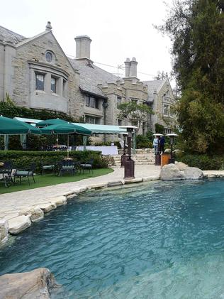 Mr Trump allegedly met Playmate Karen McDougal by the swimming pool at the Playboy Mansion in Los Angeles during taping of “The Apprentice”. Picture: AFP