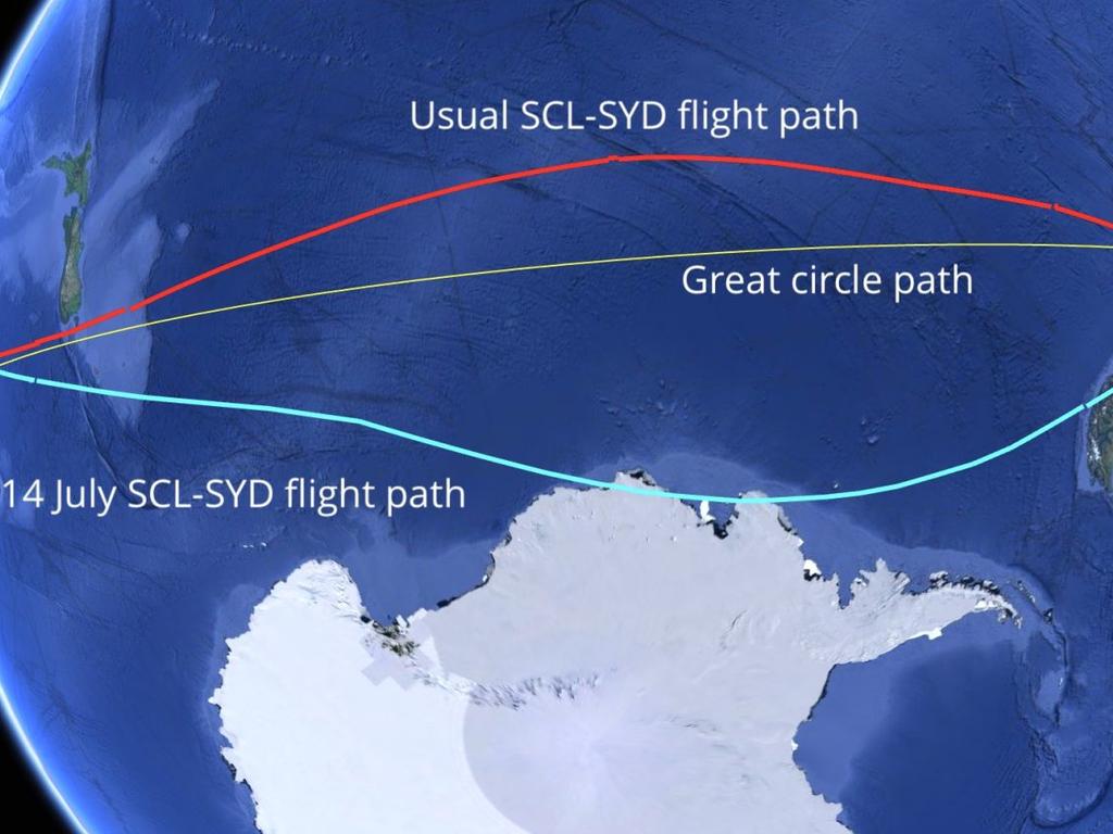 Qantas flight to the bottom of the earth en route from Santiago