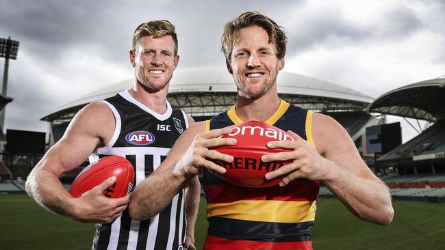 Port Adelaide’s Tom Jonas and Crow Rory Sloane will feature in the Showdown Picture: Sarah Reed