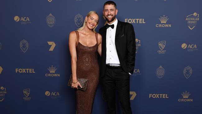 Madison Wilson and Matt Short at the 2025 Cricket Australia Awards at Crown Palladium. Picture: Getty