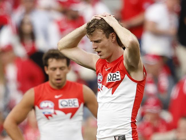 Sydney's Nick Blakey dejected after the final siren during the 2024 AFL Grand Final between the Sydney Swans and Brisbane Lions at the MCG on September 28, 2024. Photo by Phil Hillyard(Image Supplied for Editorial Use only - **NO ON SALES** - Â©Phil Hillyard )