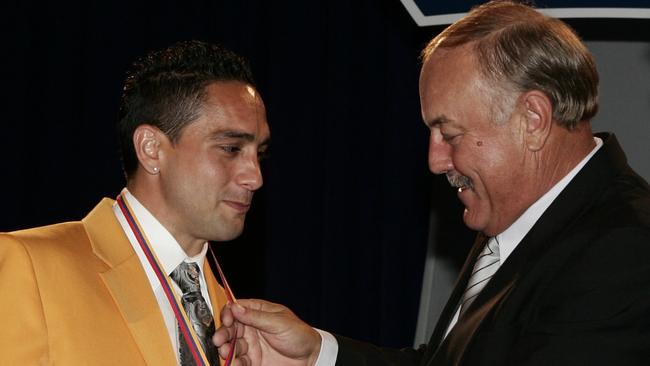 Blight presents Adelaide’s 2007 club champion medal, which is named in his honour, to McLeod.