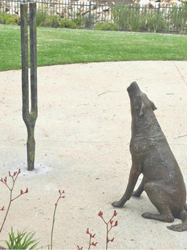 Dog and tuning fork sculpture at Stepney before theft. Picture: Supplied