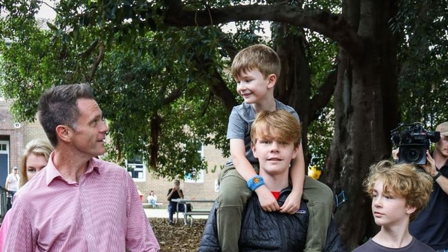 Chris Minns with family at the polling booths. Picture Instagram.JPG