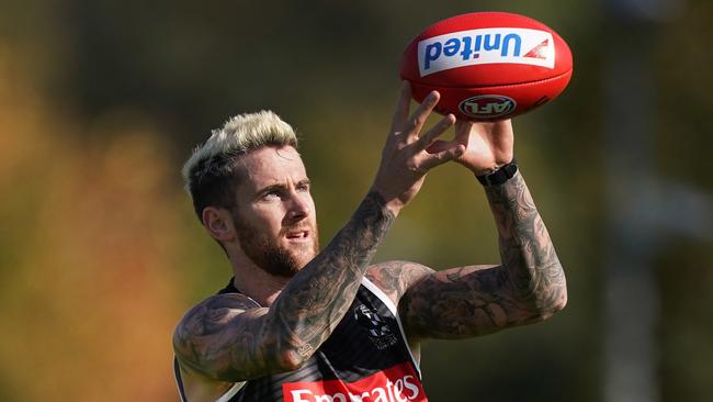 Jeremy Howe marks the ball during Collingwood’s first session back. Picture: Michael Dodge