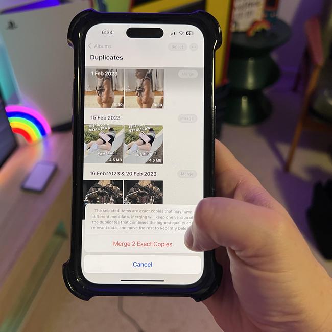 All you need to do is tap the ‘Merge’ button next to any duplicates you want to get rid of. Picture: Elly Awesome.