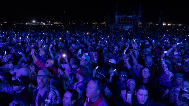 The crowd lits up blue during ICEHOUSE’S performance. Picture: Matt Williams