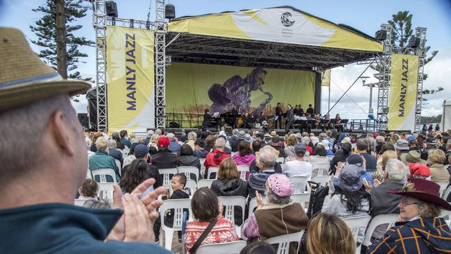 Crowd applauds the Sydney Conservatorium Jazz Orchestra during their set at the Manly Jazz Festival in 2019. Picture: Troy Snook