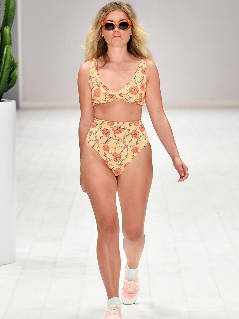 A model walks the runway in a design by Camp Cove Swim during the Swim show at Mercedes-Benz Fashion Week Resort 19 Collections at Carriageworks on May 14, 2018 in Sydney, Australia. (Photo by Stefan Gosatti/Getty Images)