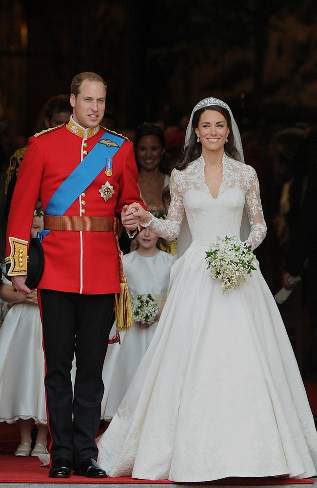 The design for Kate Middleton’s dress was kept secret until the moment she stepped into Westminster Abbey. Picture: AFP PHOTO / Carl DE SOUZA.