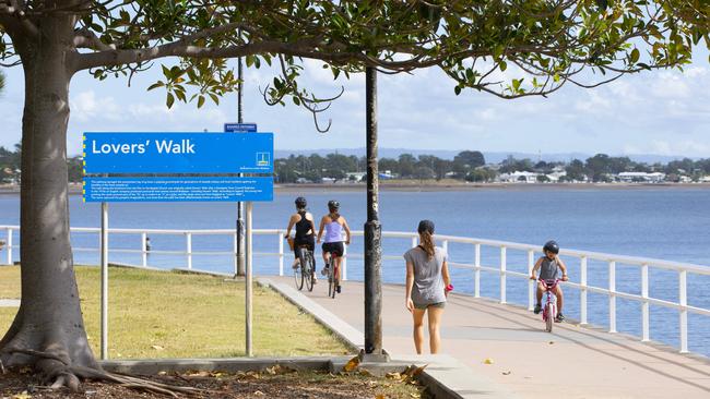 People exercising along the foreshore at Shorncliffe on April 15. Picture: Renae Droop