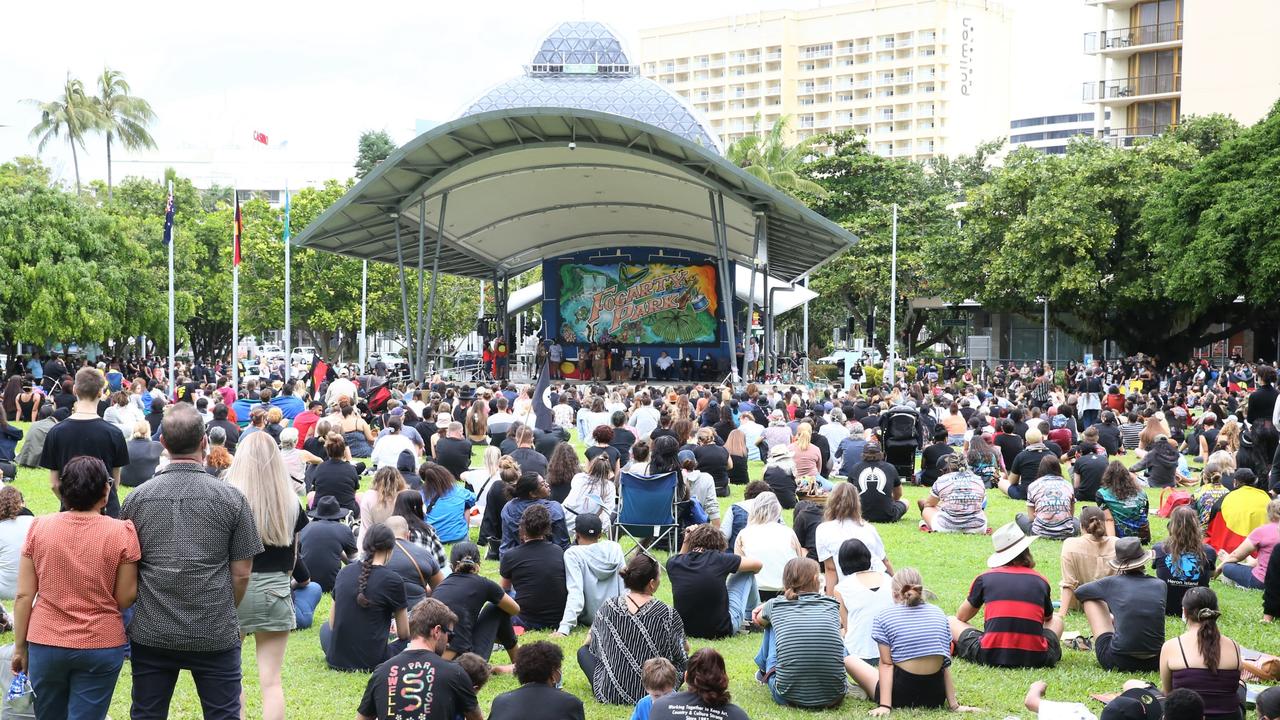 Thousands assemble in Fogarty Park to protest black deaths in custody. Picture: PETER CARRUTHERS