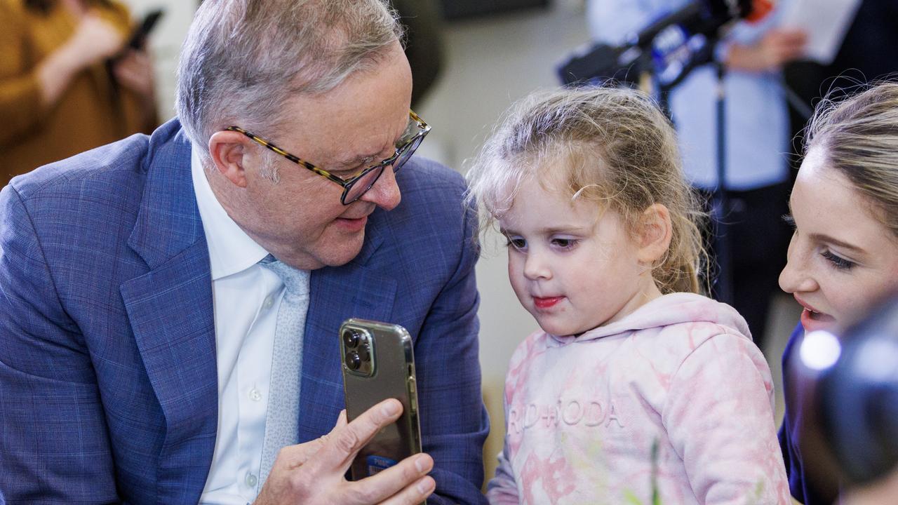 Anthony Albanese at the Occasional Child Care Centre in Diamond Creek in Melbourne. Picture: Aaron Francis