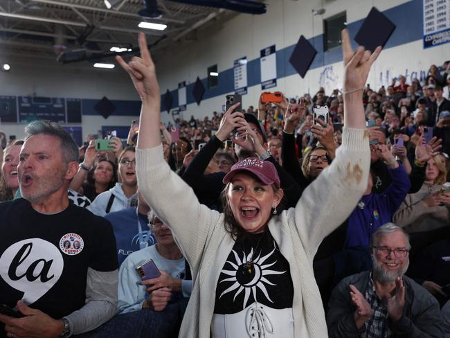 Supporters cheer on Democratic presidential nominee Vice President Kamala Harris speaks to supporters during a campaign event in Wisconsin. Picture: Getty Images via AFP