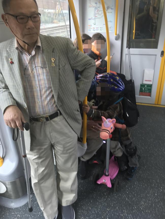 Vietnam war veteran Myung Keun Kwak, 75, from Campsie, gave up his seat for a dad with two young kids.