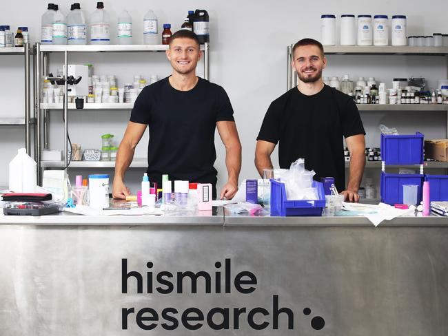 HiSmile bosses Alex Tomic and Nik Mirkovic at work at their Burleigh headquarters. Picture: Glenn Hampson.