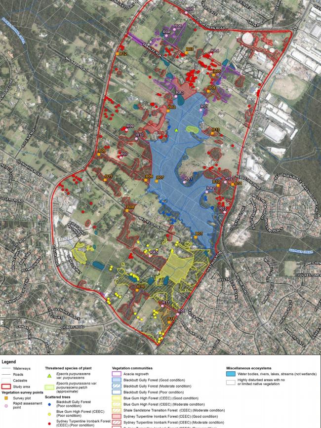 The South Dural development area with sections of native forest shown.