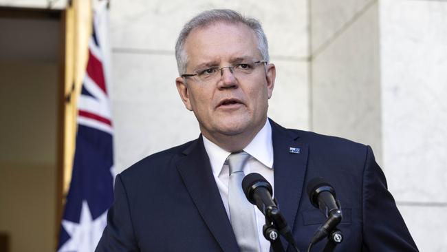 Prime Minister Scott Morrison at his press conference at Parliament House in Canberra on Wednesday. Picture: Gary Ramage