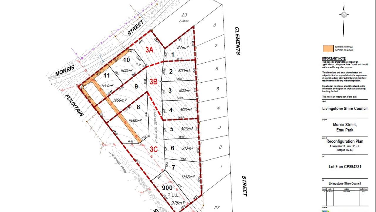 Subdivision plans for 99-115 Fountain Street, Emu Park, with a new road to be constructed through the middle of the block.